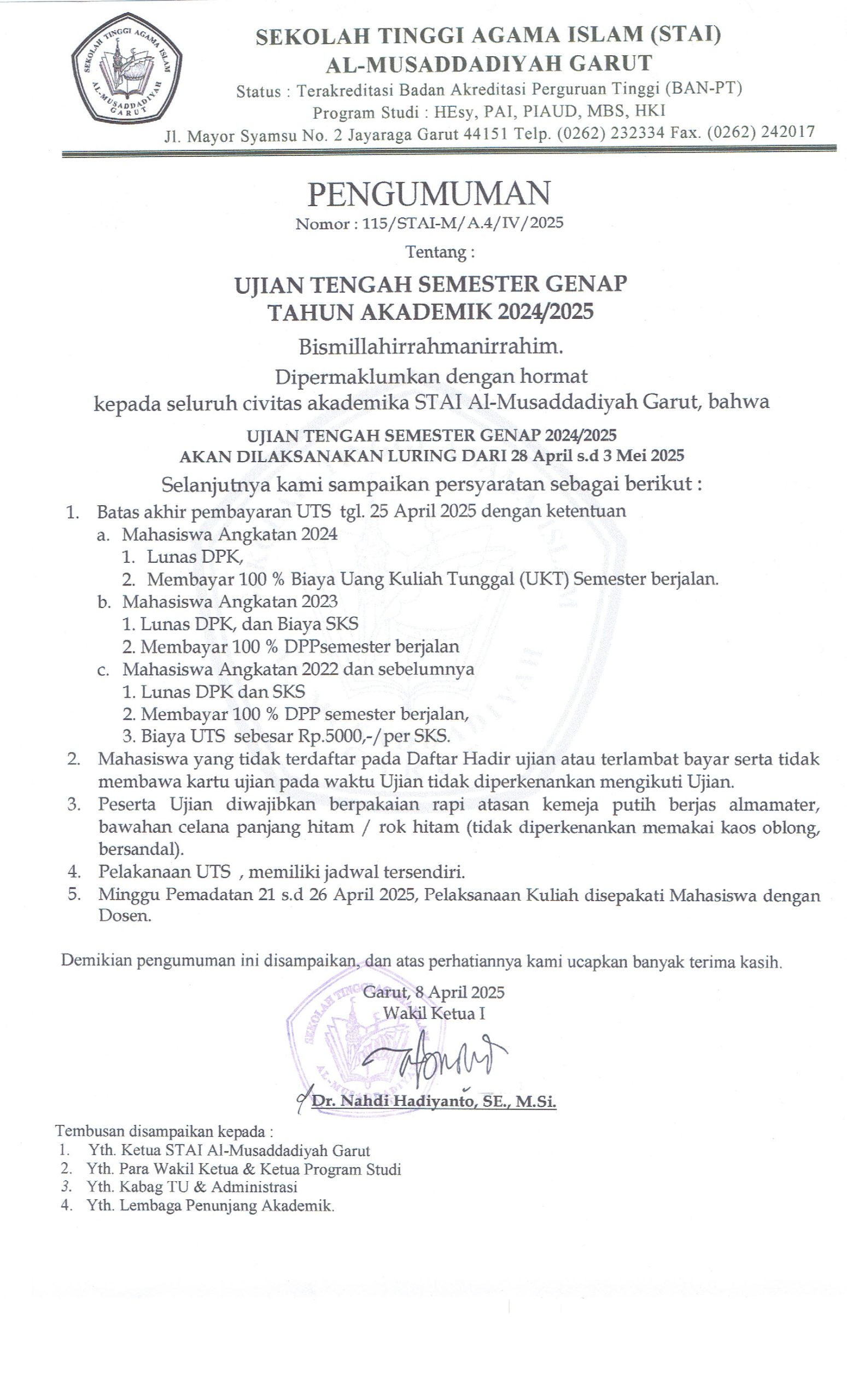 Pengumuman UTS 20242
